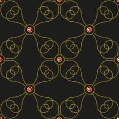 Seamless background with golden chains & red crystals