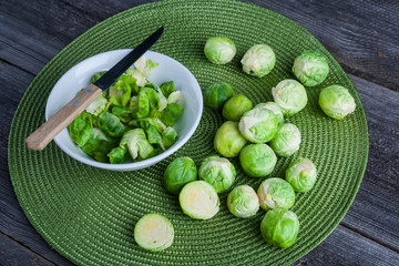 Brussels sprouts on wood table