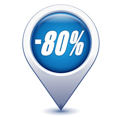 moins 80 pour 100 sur marqueur géolocalisation bleu