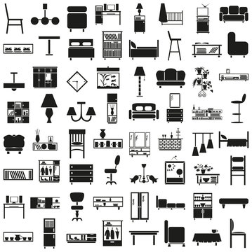 furniture black icons on white