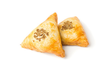 Samsa is baked pastry with meat filling