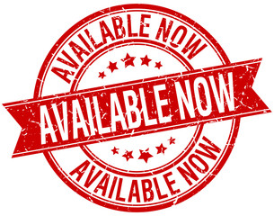 available now grunge retro red isolated ribbon stamp