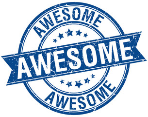 awesome grunge retro blue isolated ribbon stamp