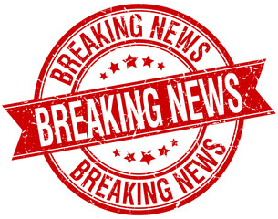 breaking news grunge retro red isolated ribbon stamp