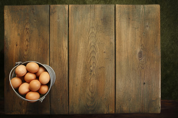 Fresh local eggs on picnic table