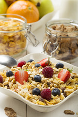 Light, delicious breakfast with cereal and fruit.
