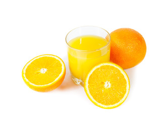 Orange juice with oranges isolated on white