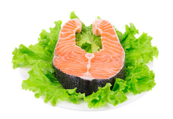 Beautiful raw salmon steak.