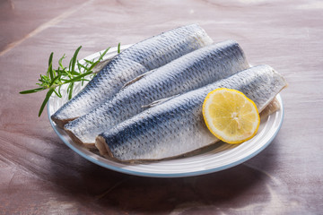 Raw herrings fillets