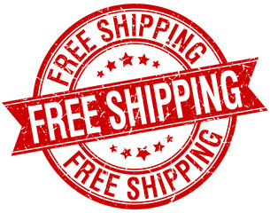 free shipping grunge retro red isolated ribbon stamp