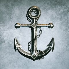 Highly detailed metallic anchor on grey background © 3DArt