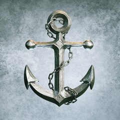 Highly detailed metallic anchor on grey background © 3DArt