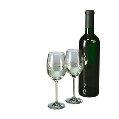 Bottle of white wine with glasses isolated on white