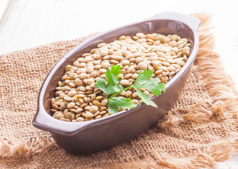 Lentil in a clay bowl.