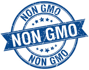 non gmo grunge retro blue isolated ribbon stamp