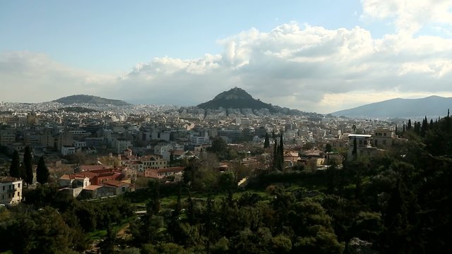 Panorama of Athens and Lycabettus Hill in Greece.