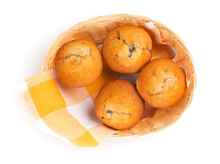 fresh muffins on white, top view