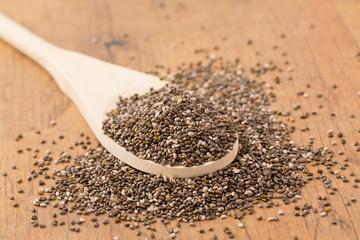 chia seeds on wooden surface