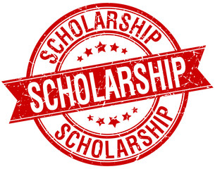 scholarship grunge retro red isolated ribbon stamp