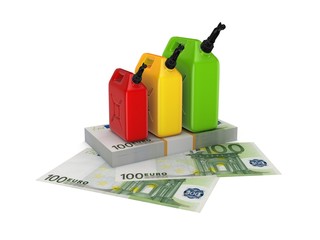 Colorful gasoline jerrycan and pack of euro.