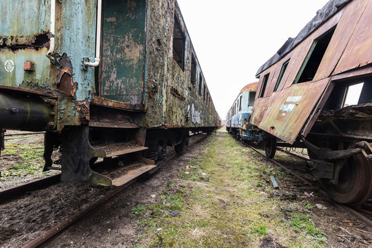 Destroyed railway wagon