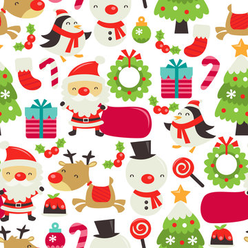 Retro Cute Christmas Seamless Pattern Background