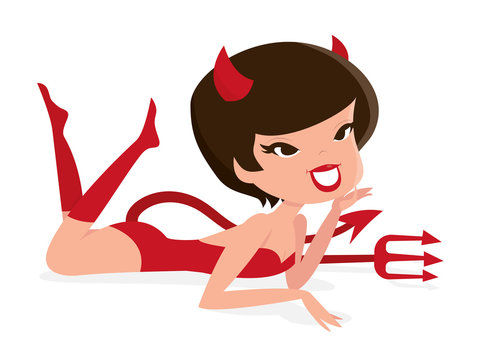 Cartoon Retro Devil Girl Lying Down