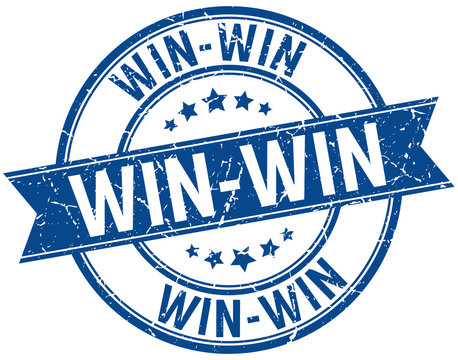 win-win grunge retro blue isolated ribbon stamp