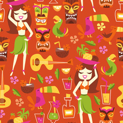 Retro Hawaiian Luau Party Seamless Pattern Background