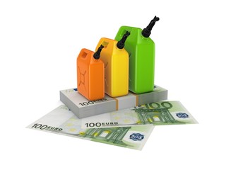 Colorful gasoline jerrycan and pack of euro.