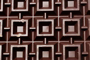 Ornament of big plate of dark chocolate, close up