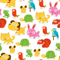 Fototapeta premium Happy Pet Shop Animals Seamless Pattern Background
