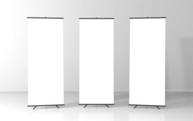 Set of three blank roll up posters - vertical billboard