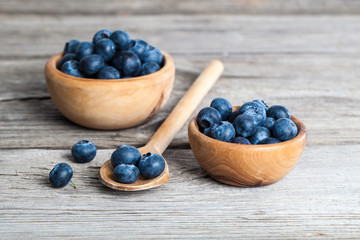 Blueberries on a wooden spoon