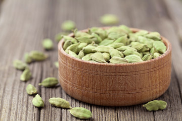 Green cardamom super food ayurveda asian aroma spice herb in a w