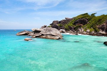 exotic beach, background with blue sky and transparent sea
