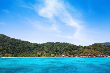 Fototapeta na wymiar beach background with turquoise water, sky and island