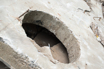 Concrete block with the manhole opening