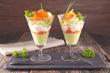 salmon, avocado and cheese cream