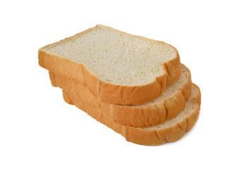 stack of sliced American white bread on white background