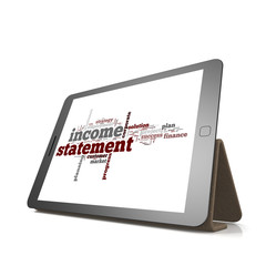 Income statement word cloud on tablet