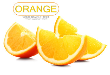 Juicy slices of orange isolated on white
