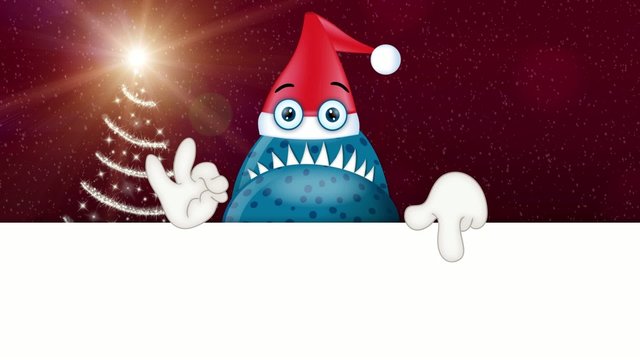 Monster Garry with santa clause hat christmas advertising space 
