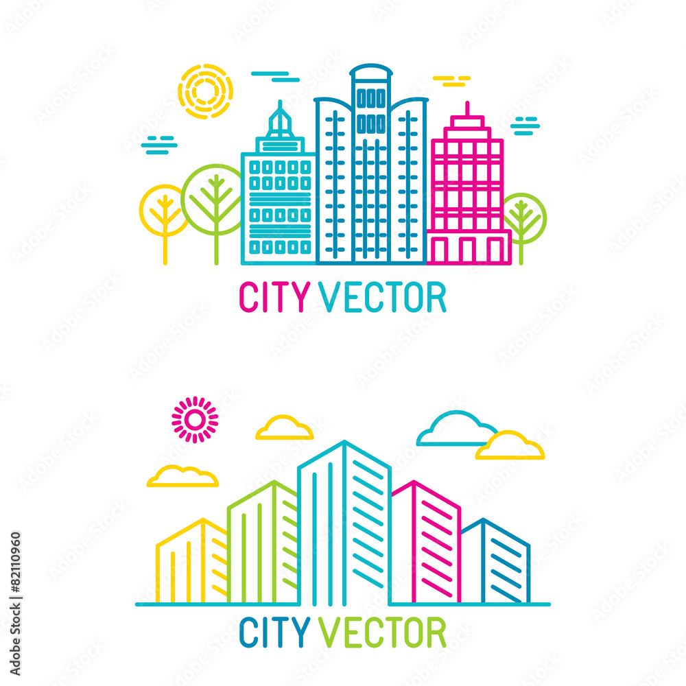 Poster vector city and architecture logos in trendy bright linear style