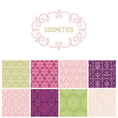 Vector set of floral border and seamless patterns