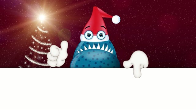 Monster Garry with santa clause hat christmas advertising space 