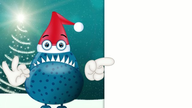 Monster Garry with santa clause hat christmas advertising space 