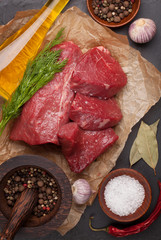 Raw fillet beef steak and spices