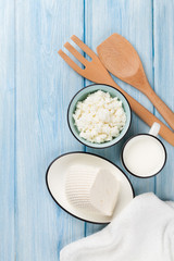 Dairy products. Milk, cheese and curd cheese
