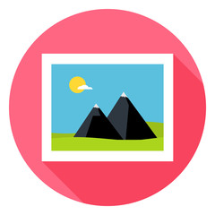 Flat Landscape Picture Circle Icon with Long Shadow